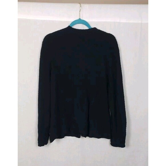 Eileen Fisher Waffle Knit Cardigan XL Black Button Front Mandarin Collar Outdoor - Picture 2 of 4